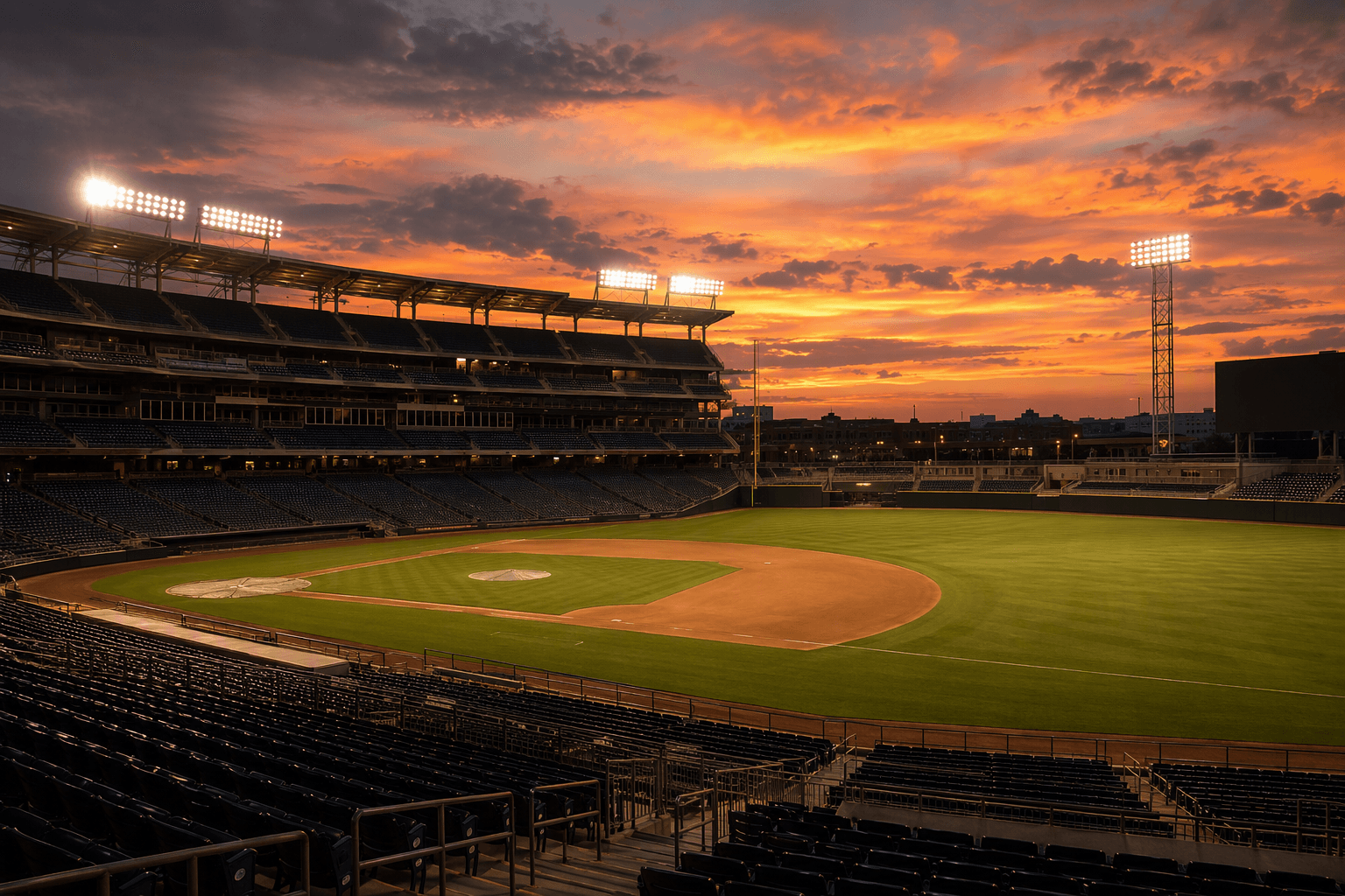 baseball stadium evening - illustration, Jake Team LLC