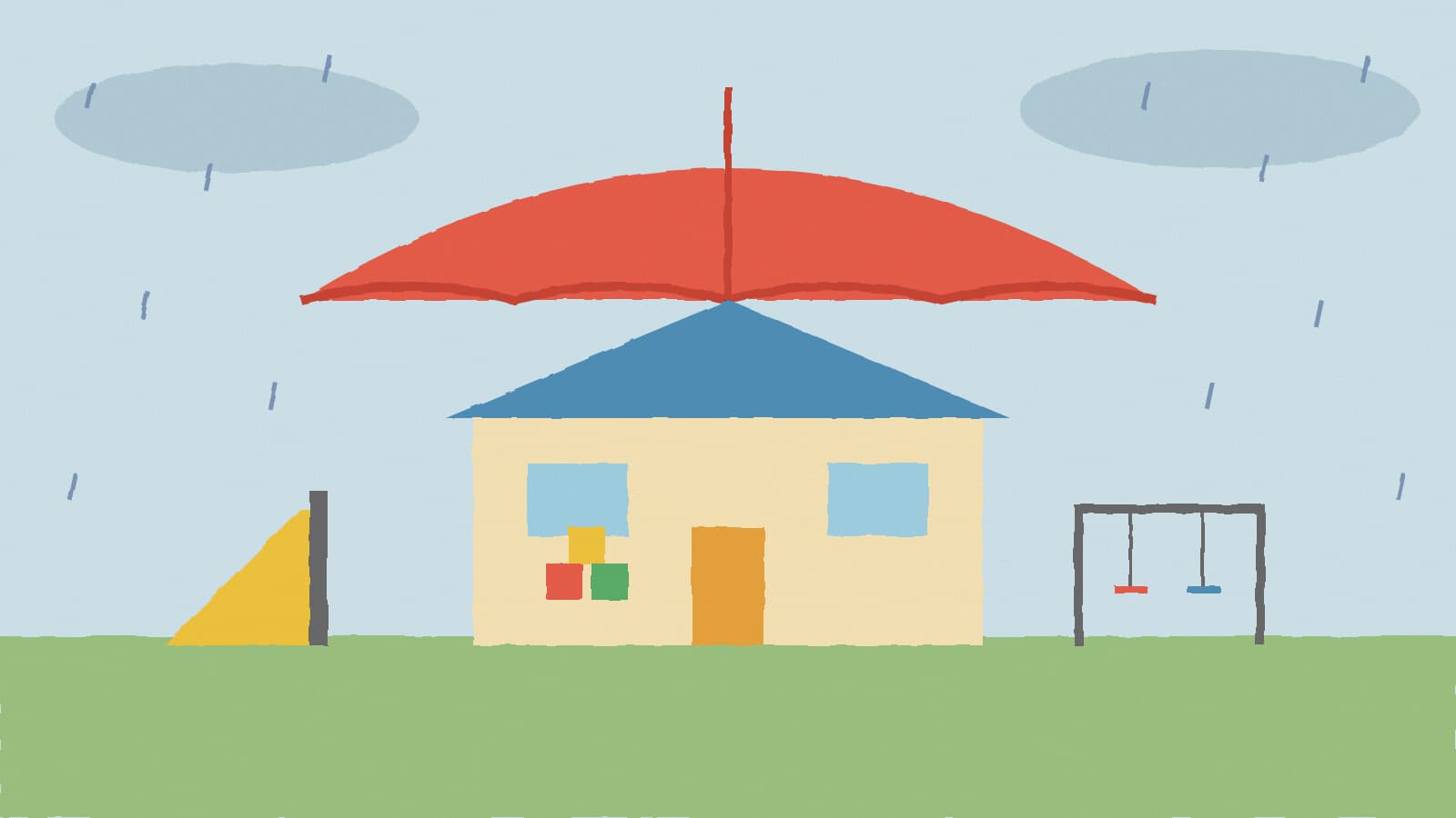 Child care building and umbrella - illustration, Jake Team LLC
