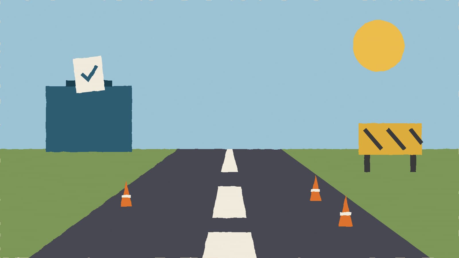 Ballot box beside road work - illustration, Jake Team LLC