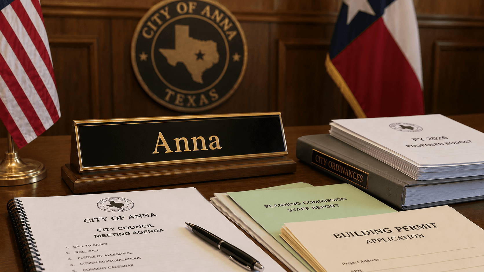 Anna Texas reviews permits, bills, and city agenda items - Illustration Jake Team LLC